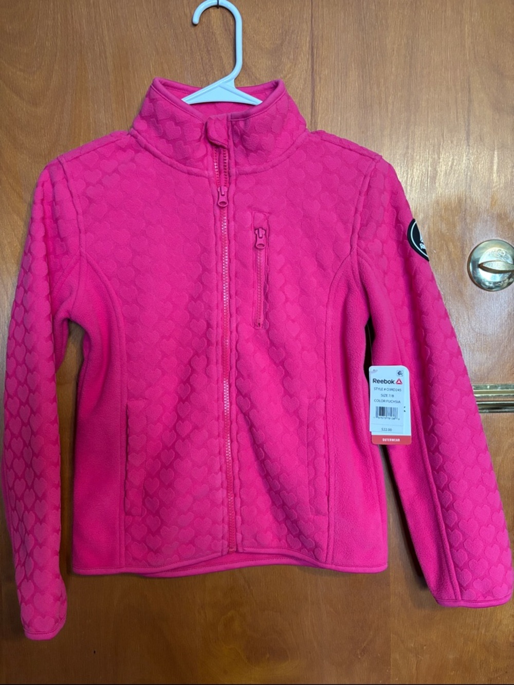Reebok Hot Pink Heart-Textured Fleece Jacket size 7/8 NWT